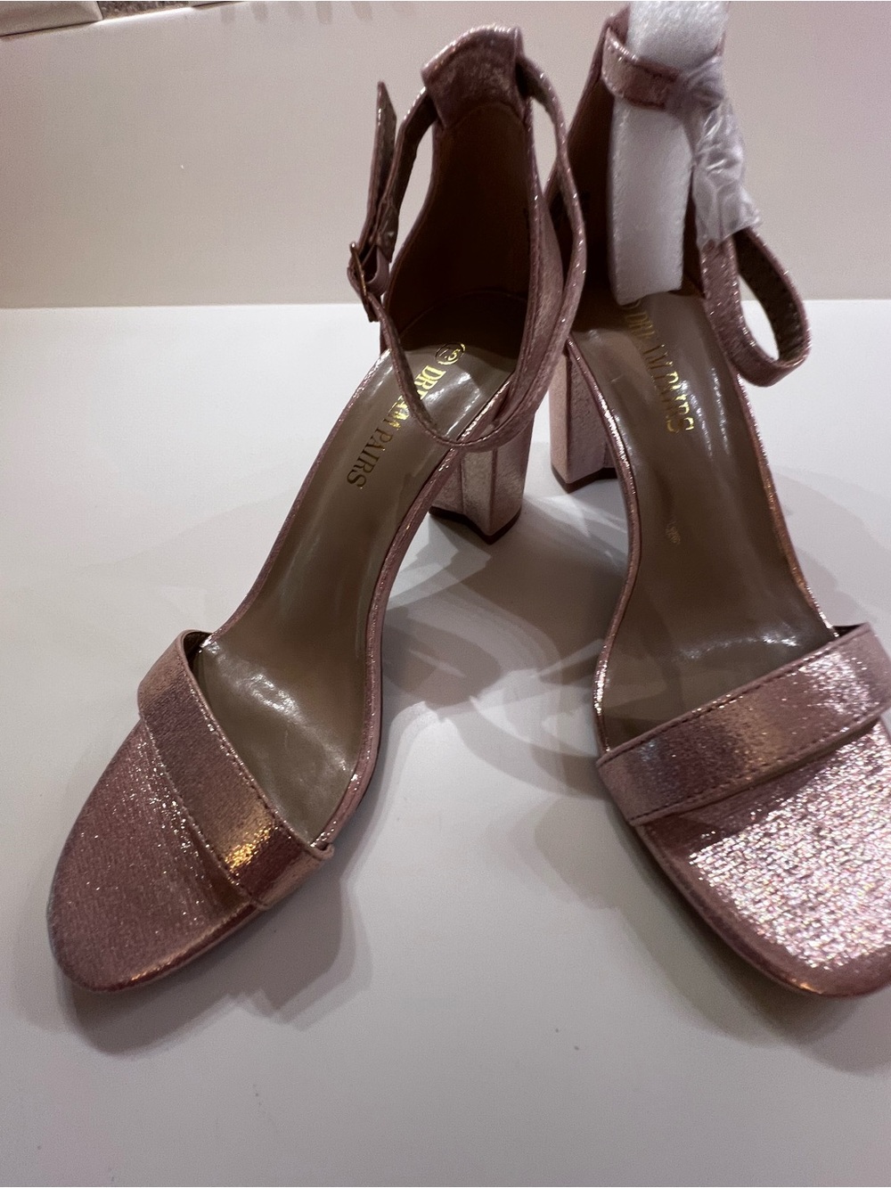 DREAM PARIS ROSE GLITTER ANKLE-STRAP CHUNKY (3”) LADIES HIGH HEEL SANDAL